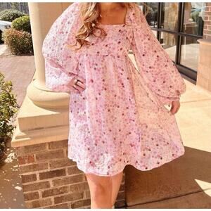 Lucy Paris NWT Pink Maeve Floral Long Sleeve Tie Back Mini Dress Size M